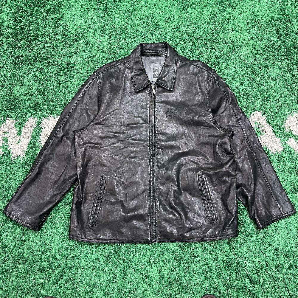 Robert Comstock Expedition Genuine Leather Zip Up Jacket Size XXL 2XL Black B12
